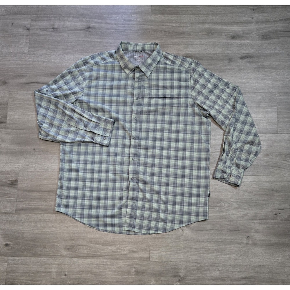 Swiss Tech Men 2XL Green Blue Plaid Snap Front Roll Tab Sleeve Performance Shirt